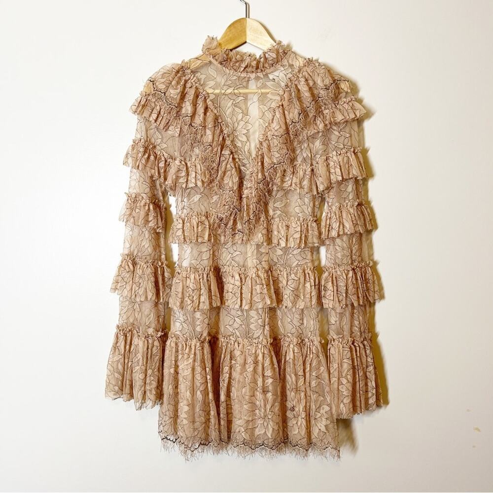 Alice McCall Calypso Mini Dress Lace Ruffle Mock Neck US 2 - Picture 3 of 14